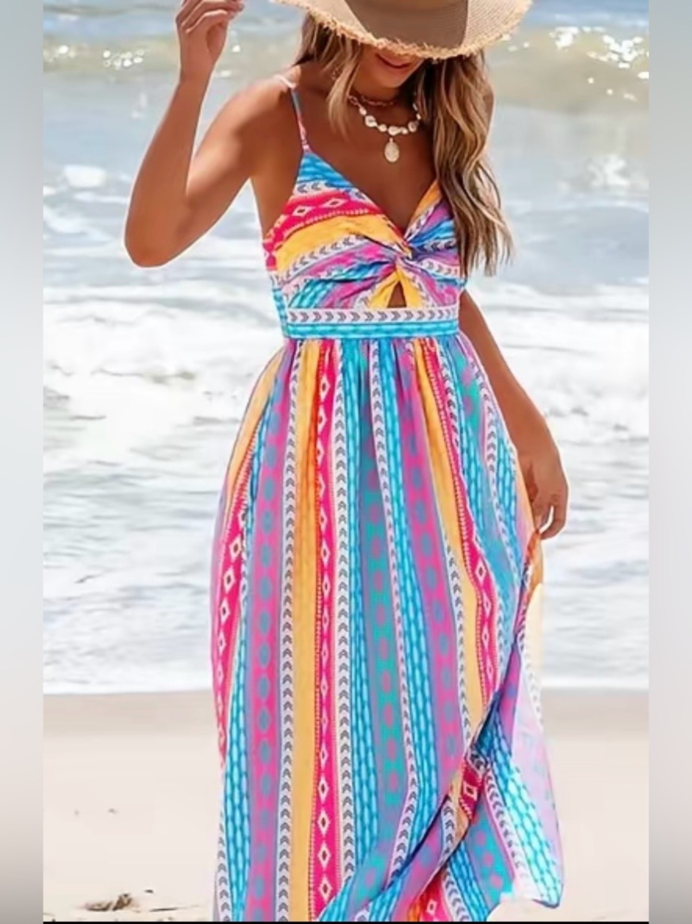 POPVIL Women’s Multicolor V-Neck Summer Maxi Dress Twist Front M Medium NWT NEW